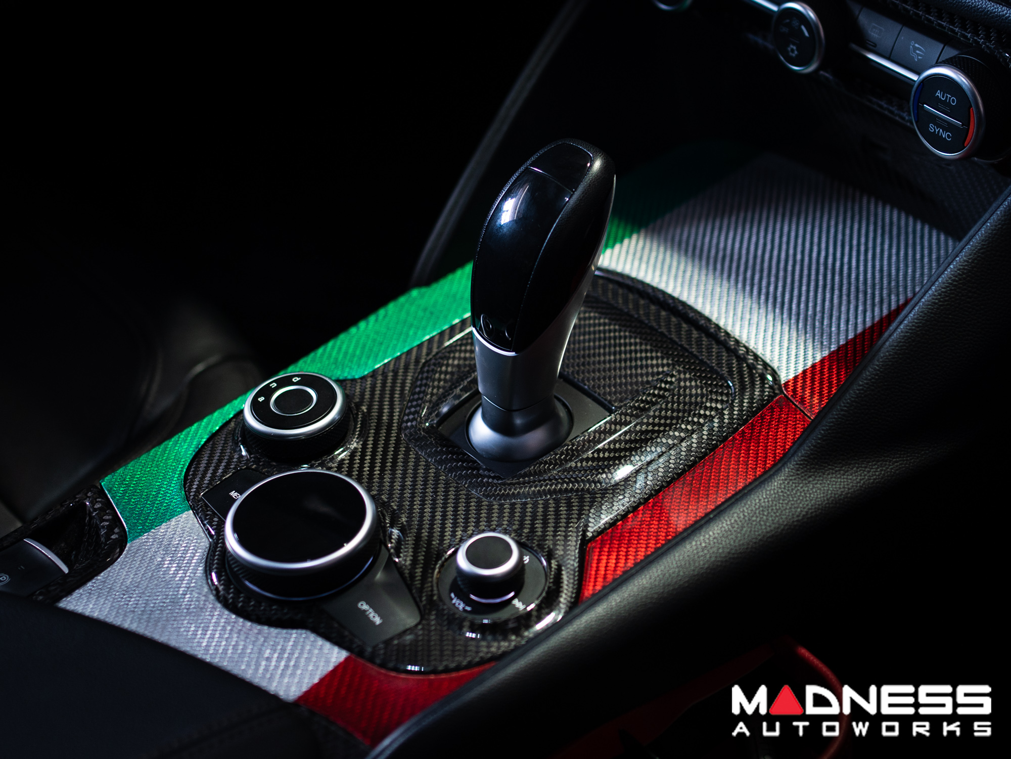 Alfa Romeo Giulia Center Console Trim Set - Carbon Fiber - Two Piece Kit - Italian Theme - Pre '20 - Feroce Carbon